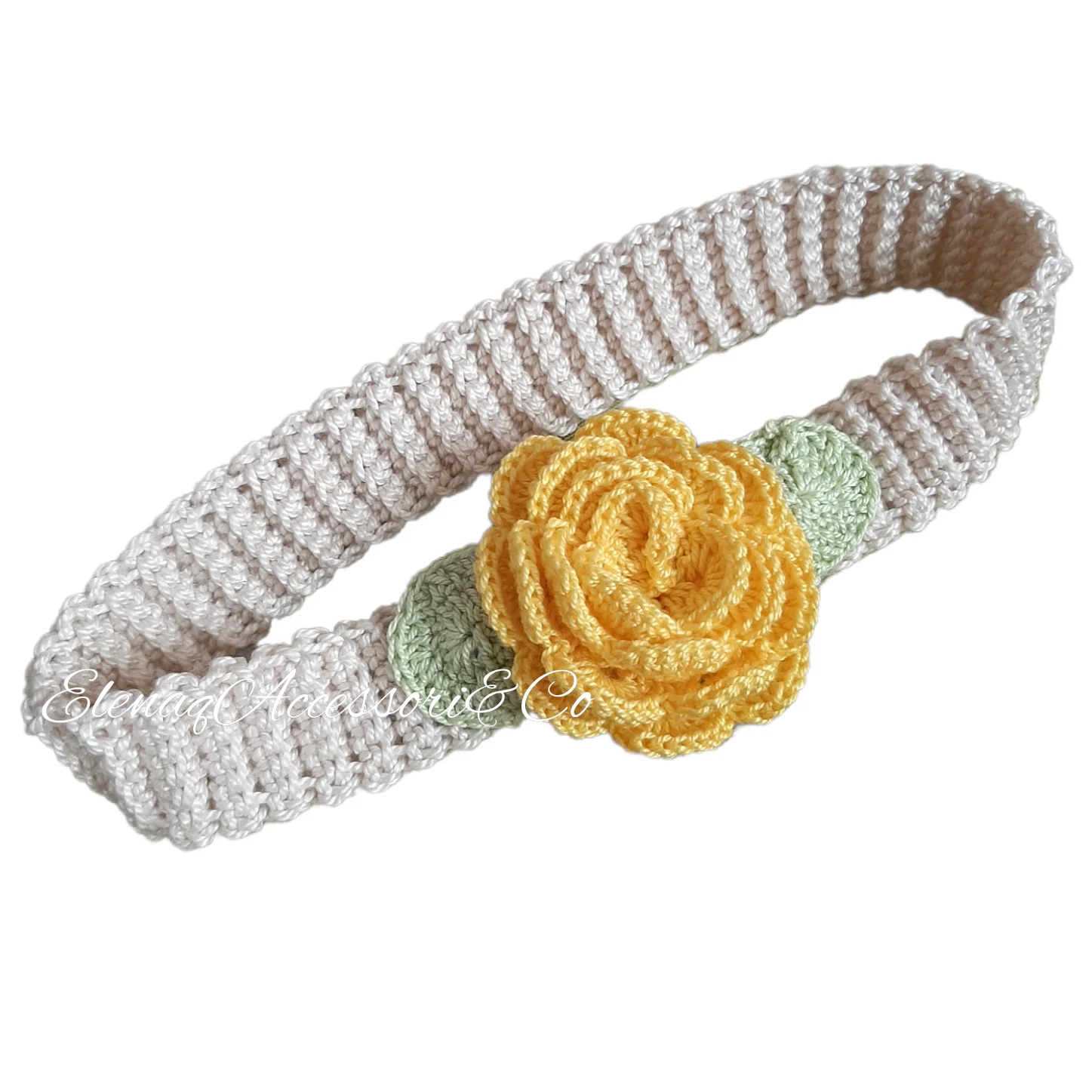 Fascia capelli neonata con rosa - immagine 2