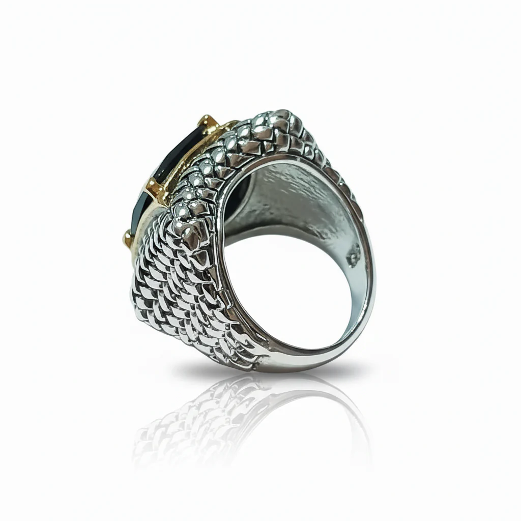 Anello Donna Intreccio Nero e Argento - Design Contemporaneo - immagine 4