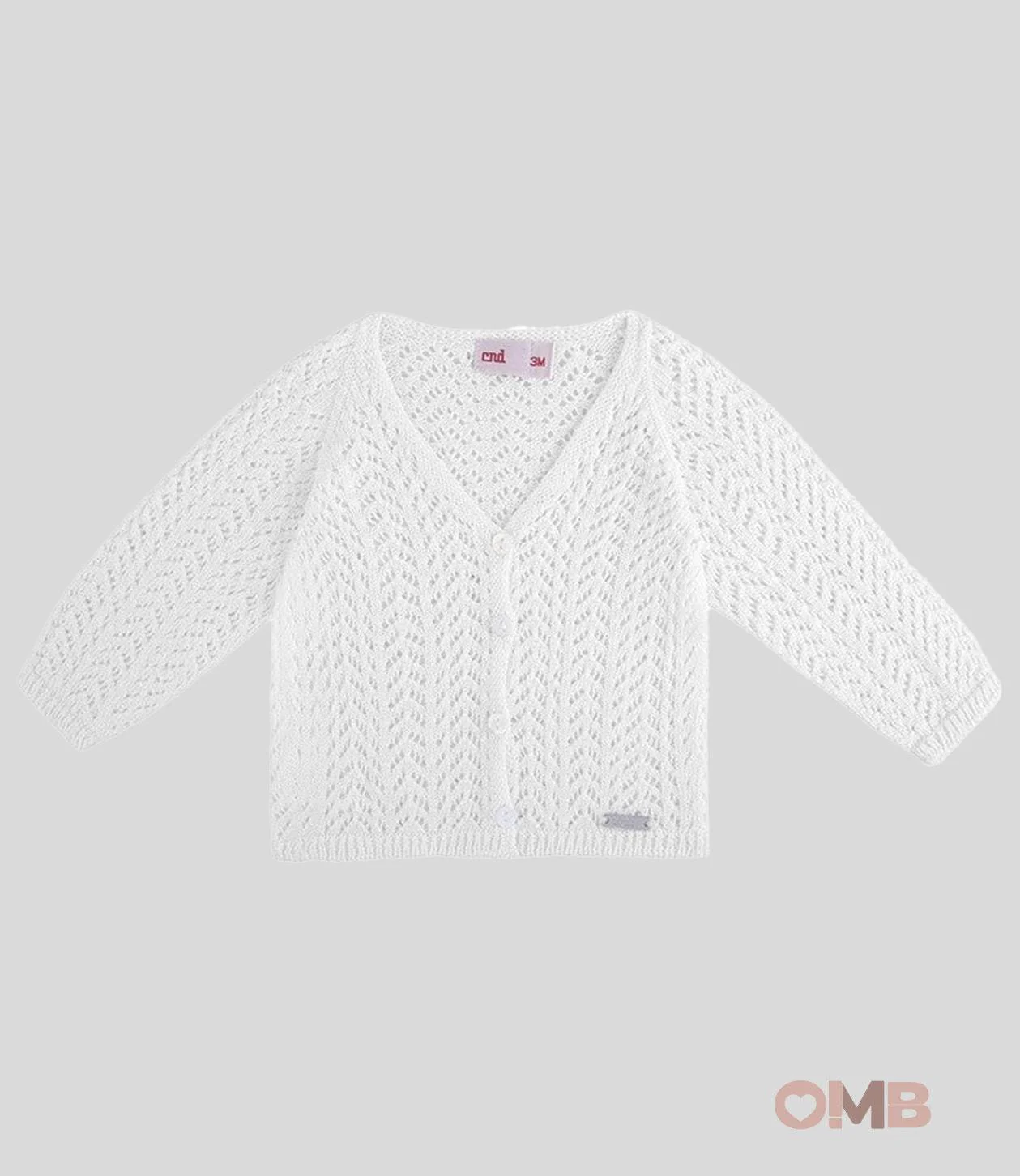 Cardigan neonata Condor 505 Bianco manica lunga traforato scollo a v - immagine 2