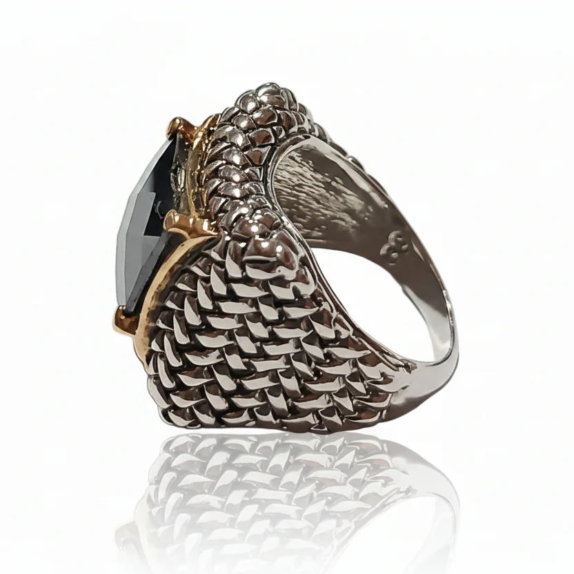 Anello Donna Intreccio Nero e Argento - Design Contemporaneo - immagine 2