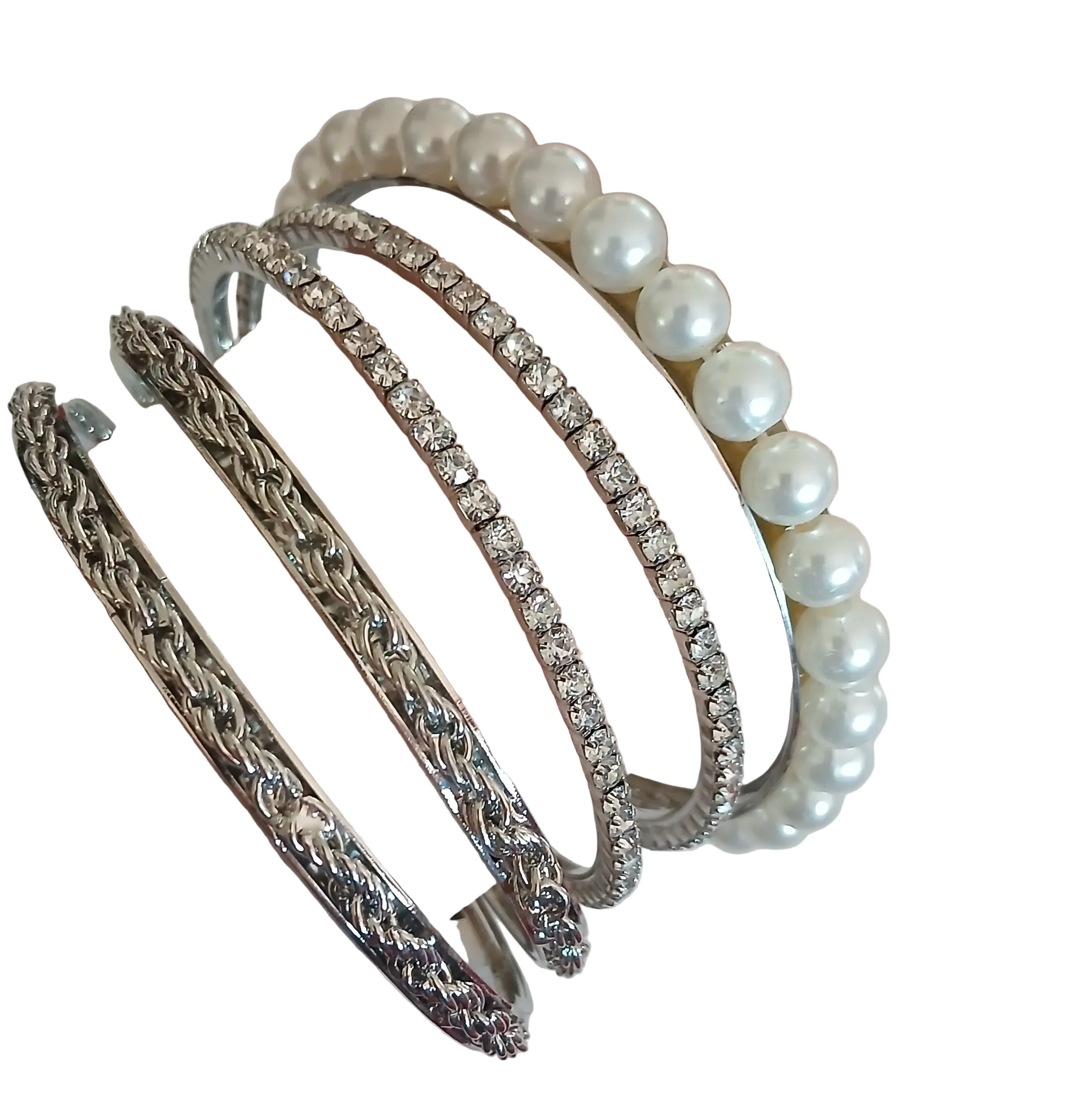 Bracciale set 5 bracciali strass bianco tono argento - immagine 7
